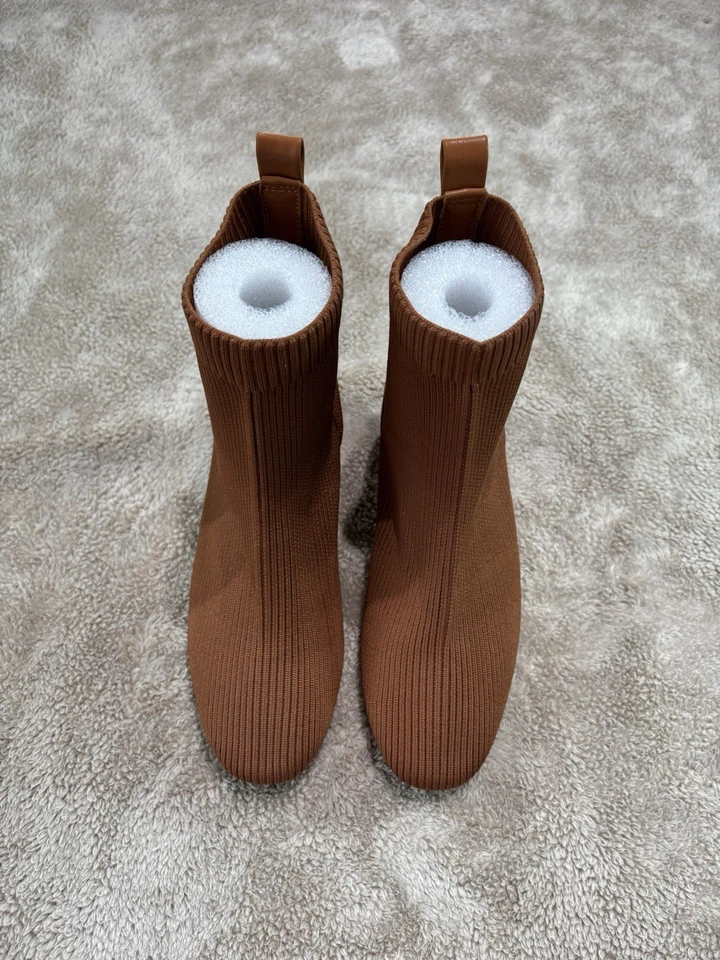Joie Women’s Boots Neely Brown Ribbed Knit Stretchy Ankle Block Heal Size 6.5 - Image 1 of 4