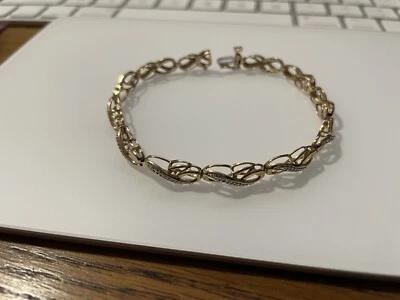 10kt Yellow Gold GND Round Diamond Accent Fashion Link Bracelet 1/3 Ctw 6.2gr Foto 1 de 4