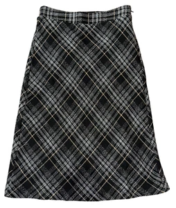 NEW ANN TAYLOR FACTORY BLACK WHITE TAN PLAID MIDI SKIRT SIZE 2 - Picture 1 of 7