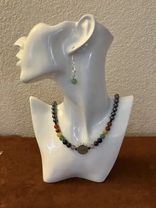 Genuine Gemstone Chakra Rainbow Necklace And Earring Set - Picture 1 of 4