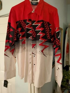 Vintage 90s Red White Black Brooks & Dunn Panhandle Slim Made USA County Large - Picture 1 of 16
