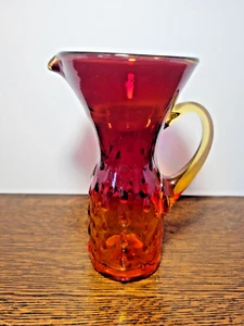 Vintage 60s Hand Blown Amberina Hobnail Teardrop Hobnail Pitcher/Vase Glow - Picture 1 of 11