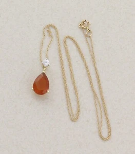 10k Yellow Gold Natural Orange Mexican Fire Opal and Topaz Necklace 18" Chain - Picture 1 of 8