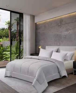 Royal Luxe Reversible Microfiber Down Alternative Comforter, Platinum, KING - Picture 1 of 12