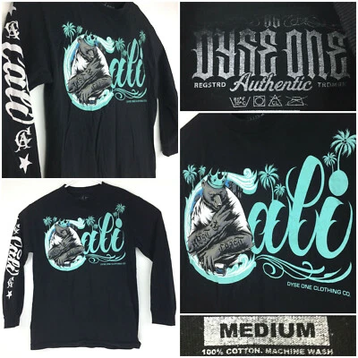 Camiseta gráfica Dyse One para hombre mediana (39 pulgadas en pecho) negra verde azulado CALI Bear manga larga Foto 1 de 4