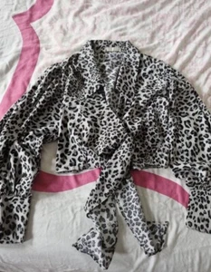 Animal print cross over cropped blouse collared and balloon sleeves size 14 - Picture 1 of 10