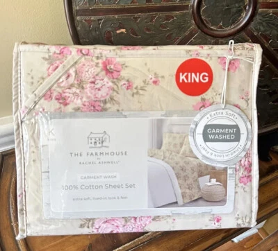 Juego de sábanas Shabby Chic The Farmhouse de Rachel Ashwell beige rosa floral king 4 piezas Foto 1 de 4