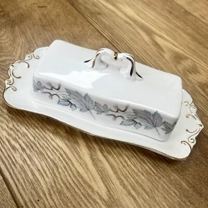 Royal Albert Silver Maple Long Butter Dish Ivy Leaves Gold Gilt - Picture 1 of 10