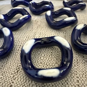 Juego de 10 servilleteros de cristal ondulado azul blanco de Murano de 2 caras - Imagen 1 de 8