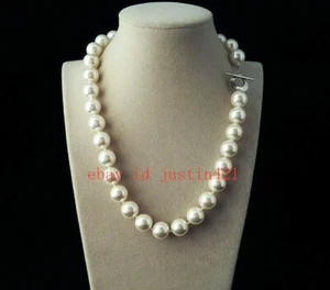 Rare Huge 12mm Genuine White South Sea Shell Pearl Round Beads Necklace 16-36'' - Picture 1 of 12