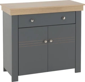 Grey & Oak Effect 2 Door 1 Drawer Sideboard L88cm x D40cm x H81.5cm MONTY - Picture 1 of 12