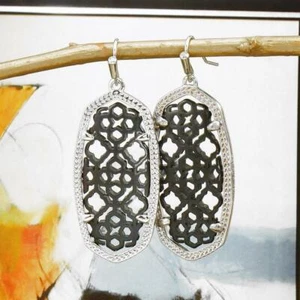 NWT Kendra Scott Elle Gunmetal Filigree Earrings Silver Tone - Picture 1 of 5