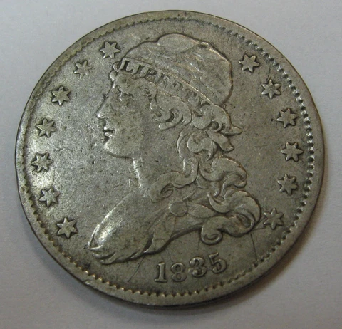 Attractive Circulated 1835 Capped Bust Silver Quarter Grading XF   g34 Cover