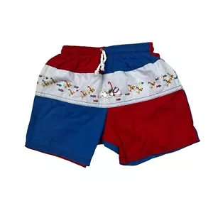 Vintage Snoopy Woodstock lässige Badeshorts Colorblock rot blau Kleinkind Jungen 3T - Bild 1 von 4