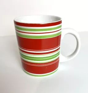 Tazza natalizia natalizia natalizia Crate & Barrel - tazza da tè caffè a righe bianche rosse verdi - Foto 1 di 4