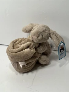 JellyCat Bunny Rabbit Taupe Tan Stuffed Toy w Security Plush Blanket Lovey New - Picture 1 of 6