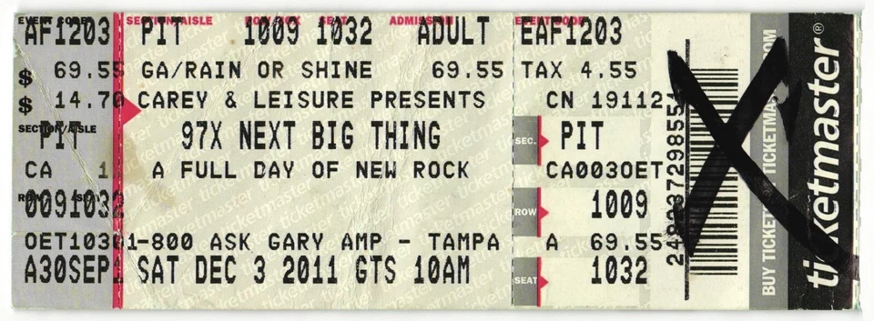 2011 Sublime Bush Cage Elephant Taking Back Sunday Concert Ticket Stub Tampa FL - Image 1 of 1