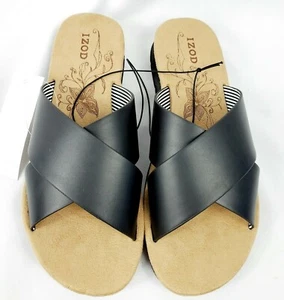 Sandalias sin cordones IZOD para mujer talla 6 Alyssa negras con correa entrecruzada - Imagen 1 de 5