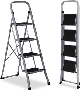 4 Step Ladder with Convenient Handgrip Anti-Slip Sturdy & Wide Pedal 330lbs Gray - Picture 1 of 20