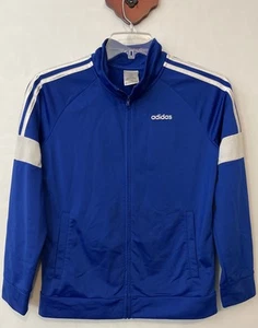 Adidas Boys Large 14/16 Blue Zip-Up Logo Lightweight Striped Track Jacket! M1390 - Picture 1 of 5