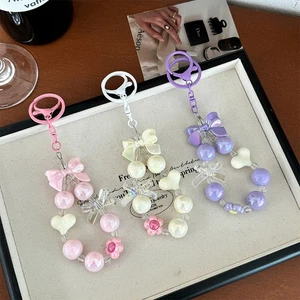Cartoon Bow Heart Beaded Phone Chain Colorful Keychain Backpack Decoration Gi-wa - Picture 1 of 17