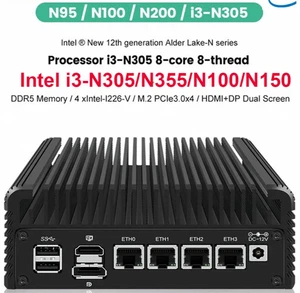 Intel Mini PC i3-N305/N355/N150/N100 Soft Router DDR5 4xi226-V 2.5G LAN Fanless - Picture 1 of 21