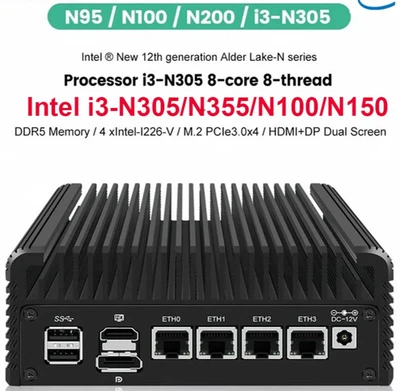 Intel Mini PC i3-N305/N355/N150/N100 Soft Router DDR5 4xi226-V 2.5G LAN Fanless - Image 1 of 4
