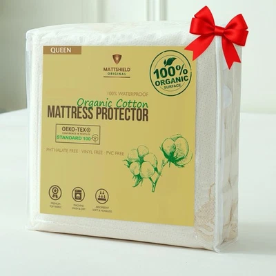 Protector de colchón orgánico impermeable Queen – Top de algodón orgánico suave R Foto 1 de 4