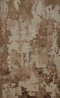 Abstract Oriental Area Rug 5x7 Hand-knotted Wool/ Silk Modern Stylish Home Decor - Image 1 of 4