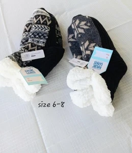 Neu 2 Paar Muk Luks warme kuschelige gepolsterte Hausschuhe Socken Infused W Aloe Größe 6-8  - Bild 1 von 4