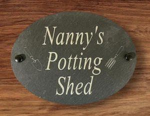 Personalised Laser Engraved Oval Slate Sign Any Text - Picture 1 of 2