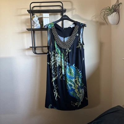 Studio 1 连衣裙黑色佩斯利无袖及膝套衫 12 码 — 第 1/4 张图片