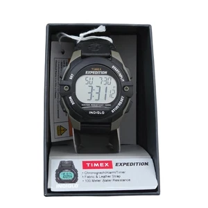 Timex Mens Expedition Digital Watch Black Green Fabric Leather Water Resistant - Picture 1 of 5