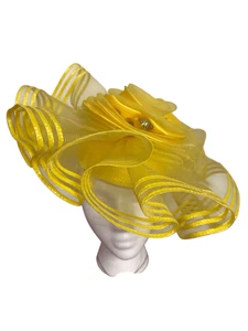 Vintage Sandra New York gelb wunderschön Blume Mesh Fascinator Hut - Bild 1 von 6