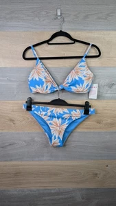 Roxy Bikini Swimsuit Womens Size Large Blue Surf Knot Two Piece Palm Beach Pool - Picture 1 of 22