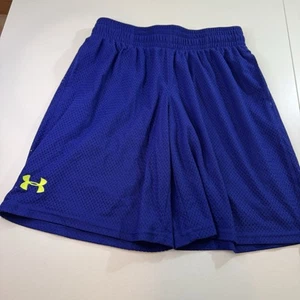 Boys Under Armour Athletic Shorts Sz Youth Lg Blue Green Heat Gear - Picture 1 of 9