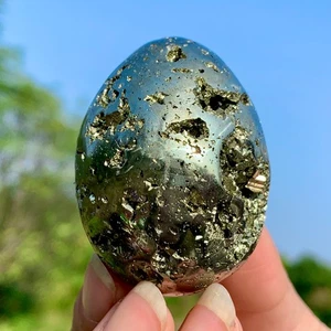 158G Calcopirita Natural Cuarzo Huevo Cristal Mineral Reiki Curación - Imagen 1 de 24