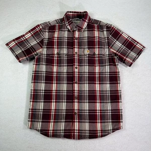 Carhartt Men's Shirt Medium Relaxed Maroon Fort Plaid Short Sleeve Button Up - Picture 1 of 8