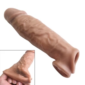 Penis Extender Girth Enhancer Realistic Sleeve Sheath Bigger Men Reuse Condom - Picture 1 of 11