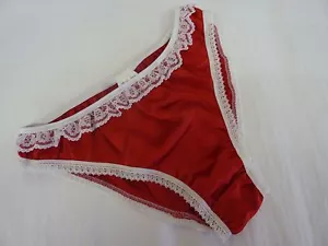 RED shiny SATIN panties low rise BIKINI BRIEFS ivory lace Made in France - Picture 1 of 1