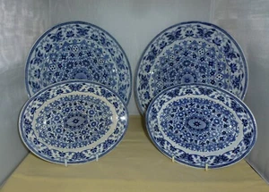 Antique Blue & White Booths Pottery Indian Ornament Victorian 4 x pieces - Picture 1 of 12