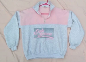 Vintage 1990 Santa Barbara California Grey & Pink 1/4 Zip Sweatshirt USA- Medium - Picture 1 of 4
