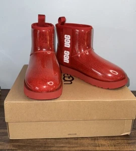 UGG Classic Clear Mini Red Waterproof Rain Womens Boots 1113190 Size 6 - Picture 1 of 10