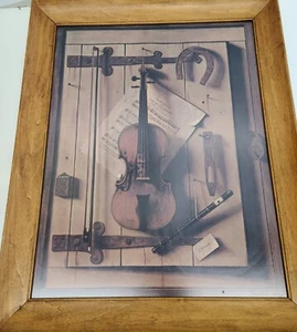 Vintage Musik Good Luck William Harnett die alte Violine gerahmt Wandbild 1963 - Bild 1 von 8