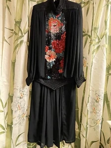 Wayne Clark Aline Marelle Dress Black Chiffon Beaded Floral Rare Vintage - Picture 1 of 24