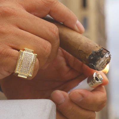 Mens 14k Gold Plated Hip Hop Style Square Ring Cubic-Zirconia - Image 1 of 4