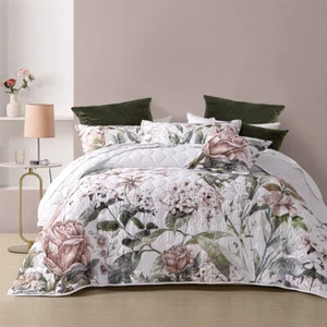 Lorna White Floral Printed Quilted Bedspread Set or Accessories by Bianca - Picture 1 of 7