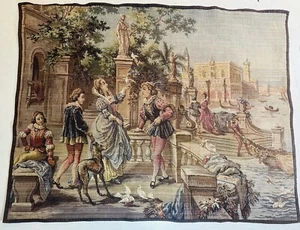 Vtg Belgium Venetian Courting Scene Tapestry 31x24 - Picture 1 of 6