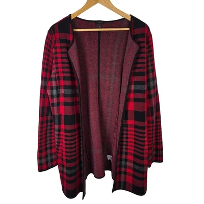 Cárdigan suéter a cuadros delantero abierto Talbots para mujer L rojo negro gris mezcla de algodón Foto 1 de 4