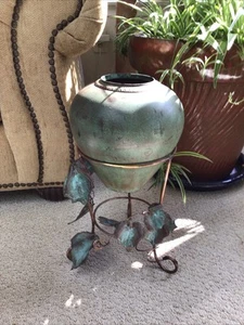 Vtg/Atq Hand Made Large Solid Brass/ Bronze Vase & Ivy Base 17.5” Tall - Picture 1 of 12